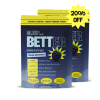 Two SLEEP BETTER Kava Extract supplement tubs, front label reads SLEEP BETTER and a yellow badge states 200% OFF